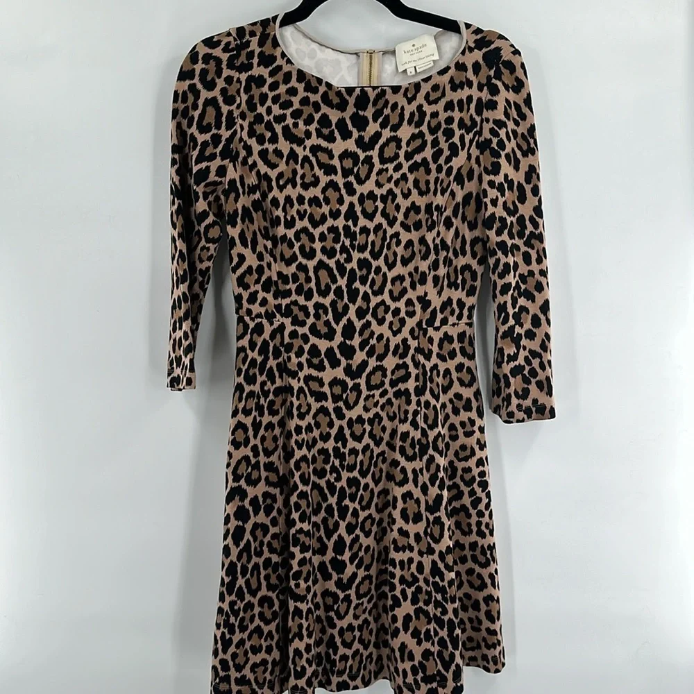 Kate Spade Fit & Flare 3/4 Sleeve Leopard Print Dress‎ 6